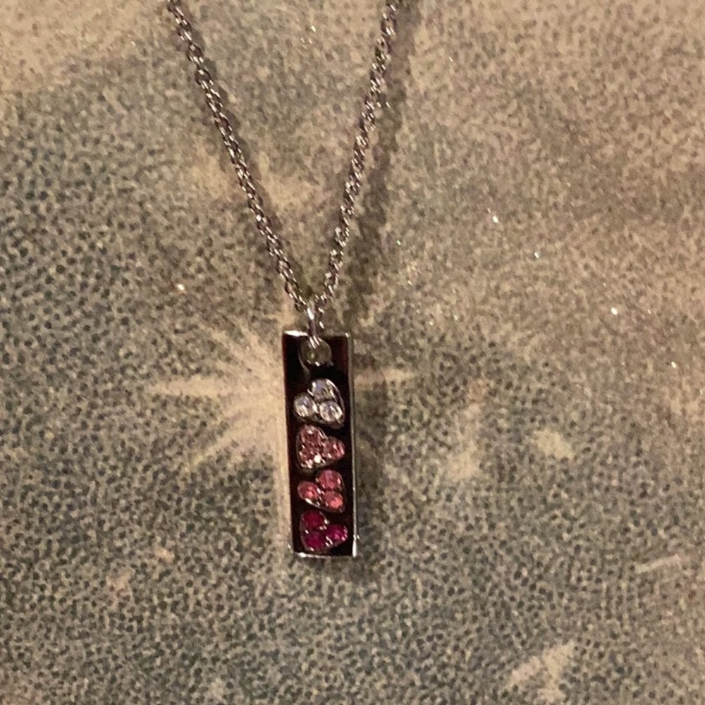 Lia Sophia Heart Pink Ombré Silver Toned Necklace Adjustable Length